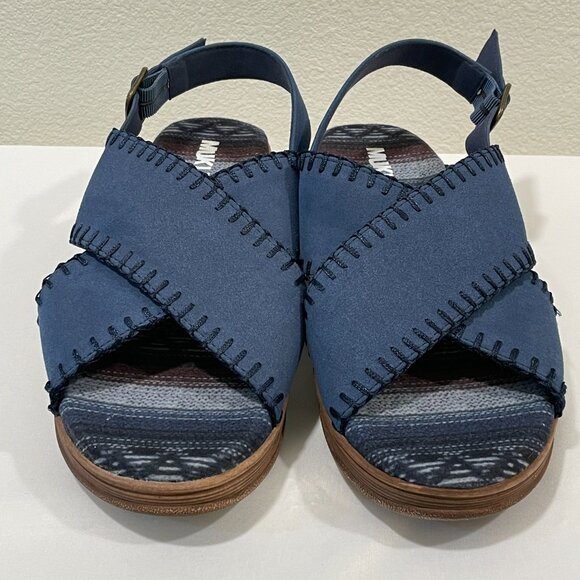 (NEW) MUK LUKS "City Highrise" Crisscross Wedge Open Toe Sandal, Navy - 9 - Picture 1 of 10